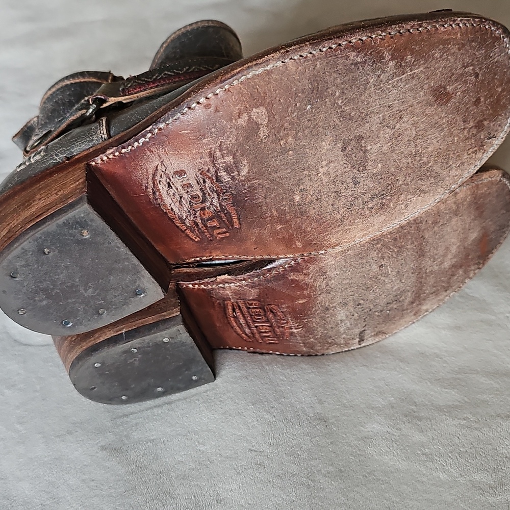 BEd STU Rustic Leather Ankle Boots in Distressed Brownand Gray - Picture 5 of 5